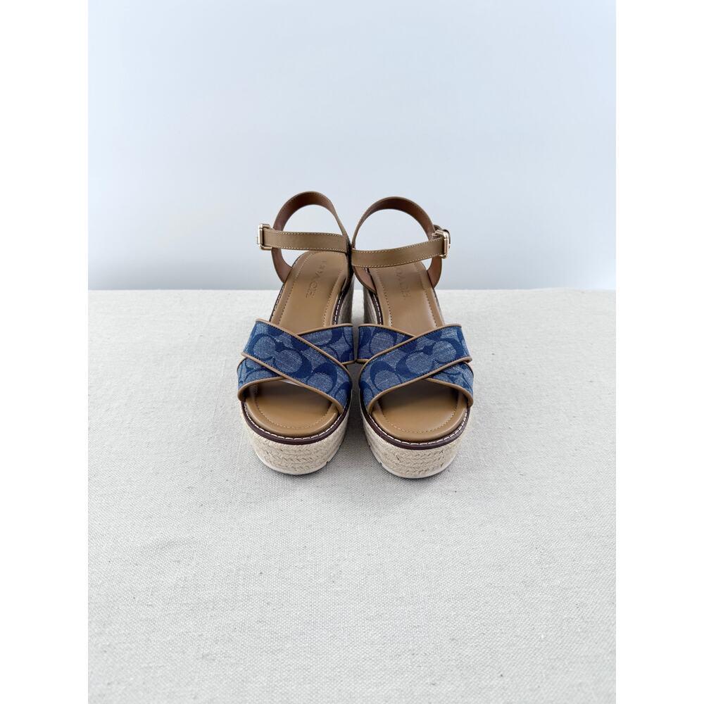 Coach Kimberly Ankle Strap Wedge Espadrille Sandals Chambray Women's Size US 7 - Picture 5 of 10